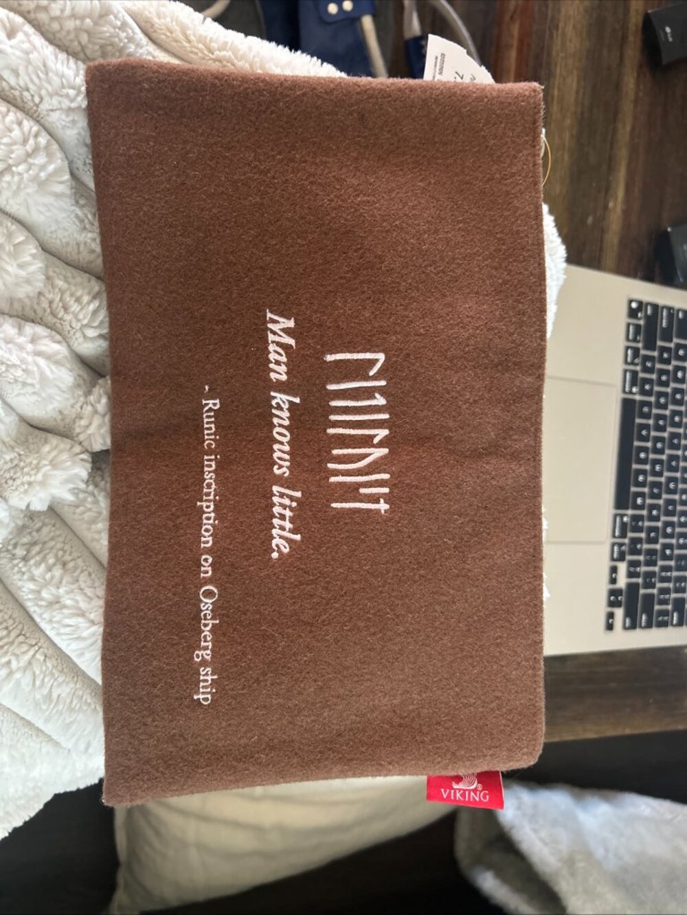 Viking Cruise Ship Brown Felt Zippered Pouch Runic Inscription Oseberg Ship